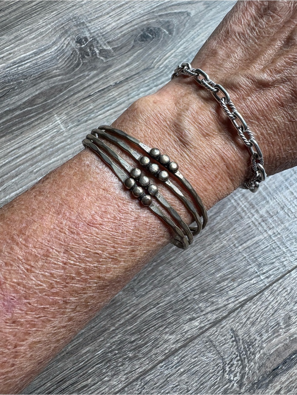 Handcrafted Multi-Row Metallic Bead Bracelet - gold Tone